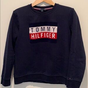 TOMMY HILFIGER Crewneck Sweater with Velvet-like Front Logo Size M